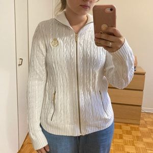 Polo Ralph Lauren Zip Up White Knit Sweater